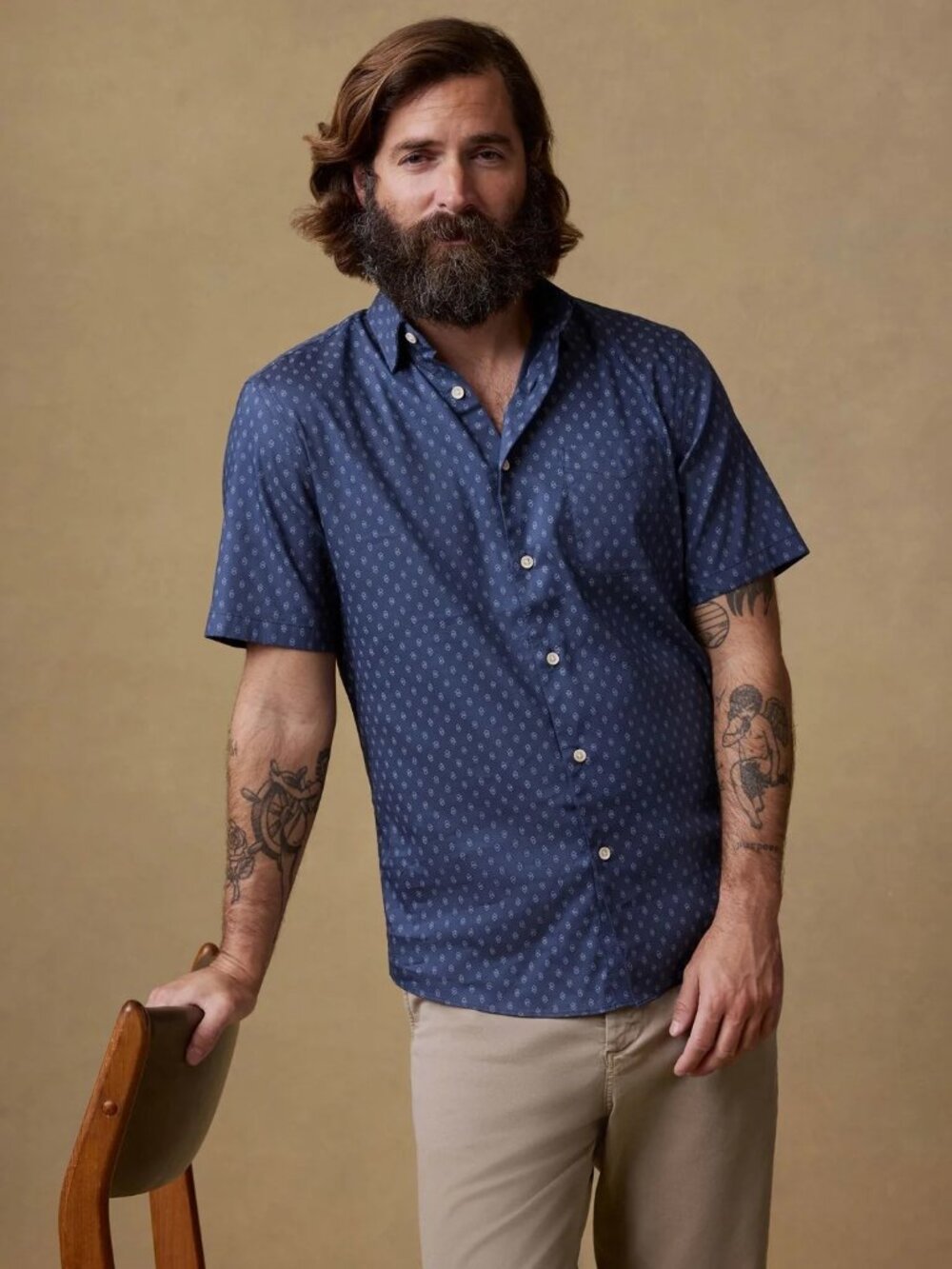 Faherty Short-Sleeve Movement Monterey Button Shirt Navy Dusk Diamond Men's XXLT